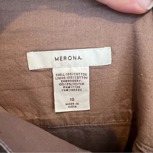 Merona Womens Floral Embroidered Knee Length Skirt Mocha Color Flowing Size 10 - Picture 10 of 16